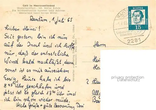 AK / Ansichtskarte Westerland_Sylt Cafe im Meereswellenbad Westerland_Sylt