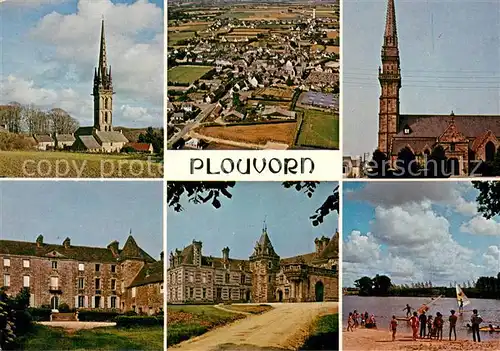 AK / Ansichtskarte Plouvorn La Chapelle de Lambader vue generale du bourg Eglise du Bourg Chateau de Keruzoret et l etang Plouvorn