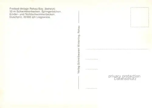AK / Ansichtskarte Rehau_Oberfranken Freibad Anlage Sprungturm Duschpilz Liegewiese Rehau Oberfranken