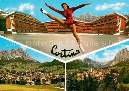 AK / Ansichtskarte Cortina_d_Ampezzo Stadio Olimpico del Ghiaccio Olympisches Eisstadion Gesamtansicht mit Alpenpanorama Cortina_d_Ampezzo