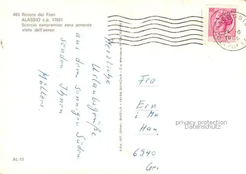 AK / Ansichtskarte Alassio Scorcio panoramico zona ponente visto dall aereo Alassio