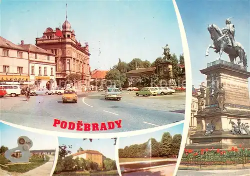 AK / Ansichtskarte Podebrady Platz Denkmal Reiterstandbild Renaissance Schloss Park Podebrady