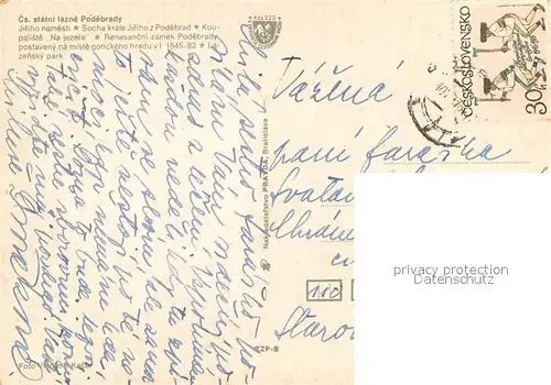 AK / Ansichtskarte Podebrady Platz Denkmal Reiterstandbild Renaissance Schloss Park Podebrady