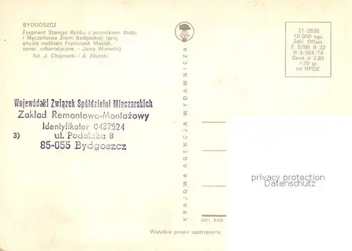 AK / Ansichtskarte Bydgoszcz_Pommern Fragment Starego Rynku z pomnikiem Walki i Meczenstwa Ziemi Bydgoskiej artysta rzezbiarz Franciszek Masiak Bydgoszcz Pommern