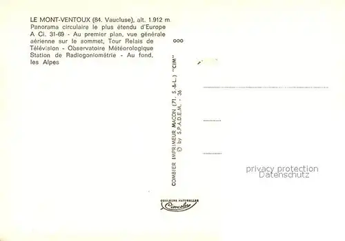 AK / Ansichtskarte Mont_Ventoux Tour Relais de Television Observatoire Meteorologique Station de Radiogoniometrie Vue aerienne Mont Ventoux