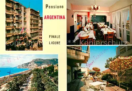 AK / Ansichtskarte Finale_Ligure Pensione Argentina Gaststube Terrasse Strand Finale_Ligure