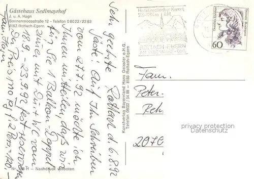 AK / Ansichtskarte Rottach Egern Gaestehaus Sedlmayrhof Rottach Egern