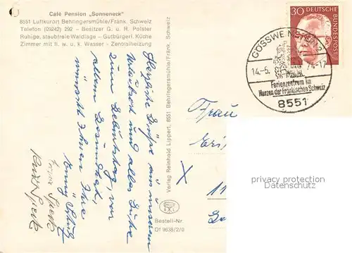 AK / Ansichtskarte Behringersmuehle Cafe Pension Sonneneck Behringersmuehle