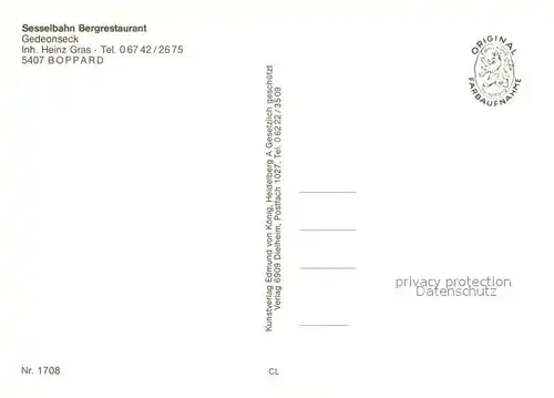 AK / Ansichtskarte Boppard_Rhein Fliegeraufnahme Sesselbahn Bergrestaurant Gedeonseck Terrasse Boppard Rhein