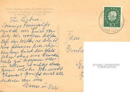 AK / Ansichtskarte Freilingen_Westerwald Cafe Restauration Fremdenpension Fliegeraufnahme Freilingen_Westerwald