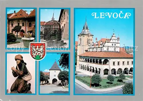 AK / Ansichtskarte Levoca_Slovakia Teilansichten Innenstadt Brunnen Tor Rathaus Statue 