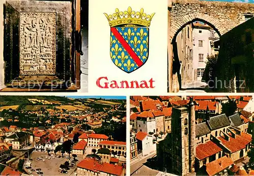 AK / Ansichtskarte Gannat Relief Wappen Altstadt Kirche Fliegeraufnahme Gannat