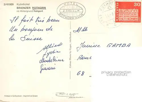 AK / Ansichtskarte Brienz_BE Kulmhotel Brienzer Rothorn im Hintergrund Hohgant Berner Alpen Brienz_BE