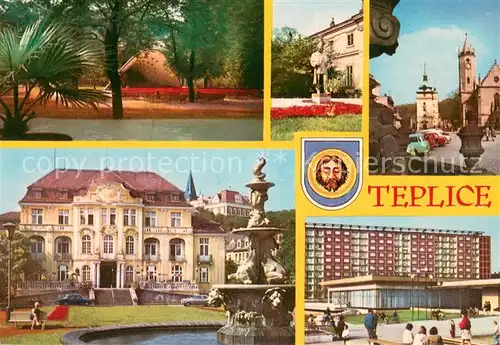 AK / Ansichtskarte Teplice Partie z lazenskeho parku Socha presidenta Kl Gottwalda Zamecke namesti Kamenne lazne Retenice sidliste Teplice