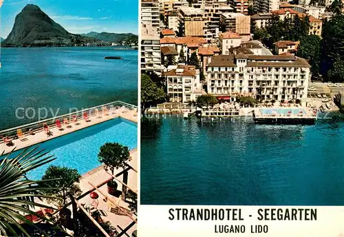 AK / Ansichtskarte Lugano_TI Strandhotel Seegarten Swimming Pool Luganersee Fiegeraufnahme Lugano_TI