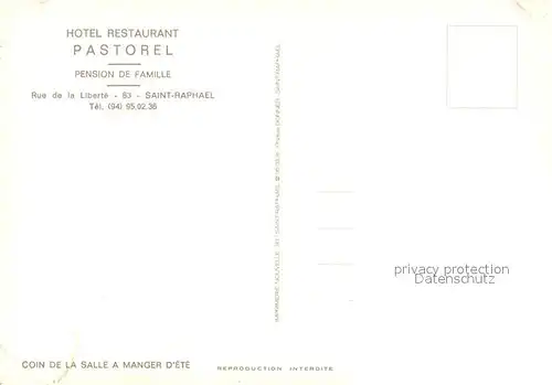 AK / Ansichtskarte Saint Raphael_Var Hotel Restaurant Pastorel Coin de la Salle a Manger d ete Saint Raphael Var