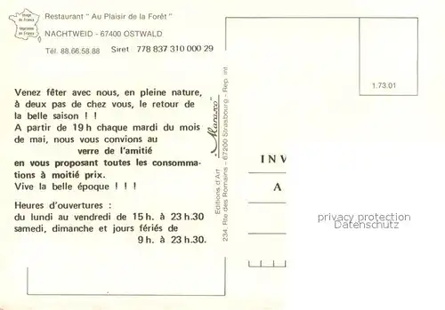 AK / Ansichtskarte Ostwald Restaurant Au Plaisir de la Foret Nachweid Ostwald