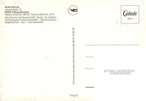 AK / Ansichtskarte Emsing_Titting_Oberbayern Hotel Dirsch Gaststube Rezeption Emsing_Titting_Oberbayern