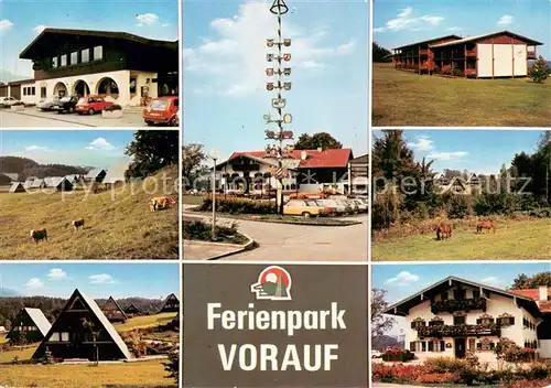 AK / Ansichtskarte Siegsdorf_Oberbayern Ferienpark Vorauf Ferienhaeuser Pferdekoppel Maibaum Siegsdorf Oberbayern