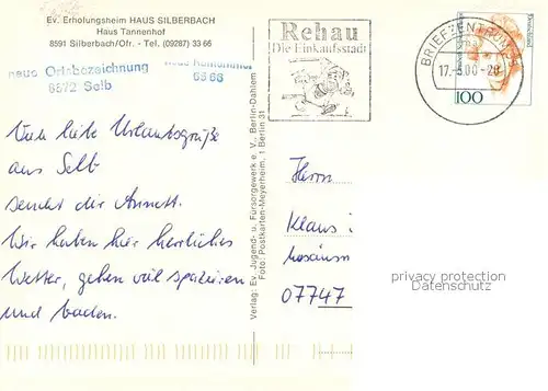 AK / Ansichtskarte Silberbach_Eger Erholungsheim Haus Silberbach Haus Tannenhof Silberbach Eger