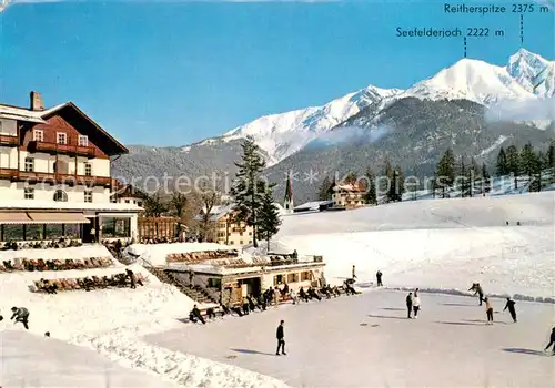 AK / Ansichtskarte Seefeld_Tirol Eislaufplatz mit Hotel Wetterstein Wintersportplatz Alpen Seefeld Tirol