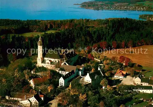 AK / Ansichtskarte Kloster_Andechs mit Blick auf den Ammersee Fliegeraufnahme Kloster_Andechs