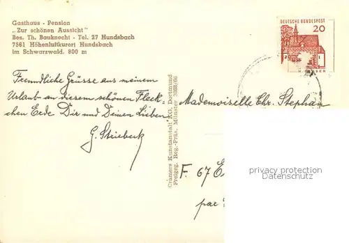 AK / Ansichtskarte Hundsbach_Forbach Gasthaus Pension Zur schoenen Aussicht Fliegeraufnahme Hundsbach Forbach