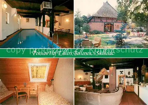 AK / Ansichtskarte Bergen_Celle Pension Hof Ehlers Bollersen Suedheide Hallenbad Gaestezimmer Gastraum Bergen_Celle