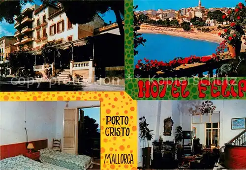 AK / Ansichtskarte Porto_Cristo_Mallorca Hotel Felip Gaestezimmer Gaststube Panorama Porto_Cristo_Mallorca