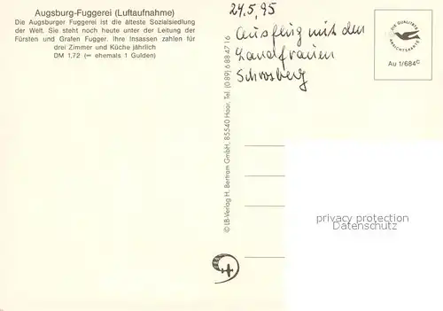 AK / Ansichtskarte Augsburg Fuggerei Fliegeraufnahme Augsburg