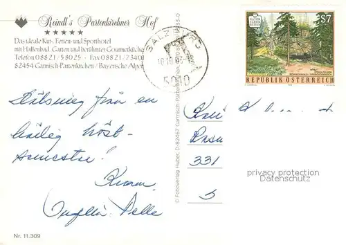 AK / Ansichtskarte Garmisch Partenkirchen Reindls Partenkirchner Hof Garmisch Partenkirchen