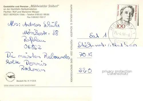 AK / Ansichtskarte Bergen_Chiemgau Gaststaette Pension Muehlwinkler Stueberl Bergen Chiemgau