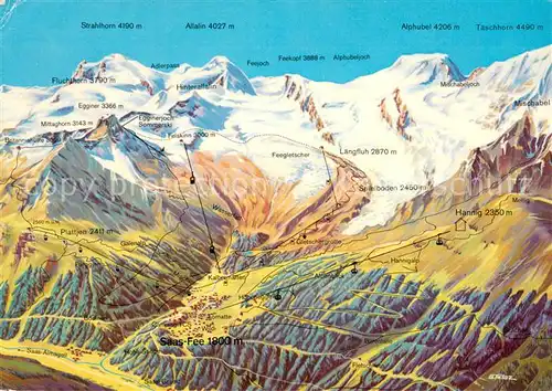 AK / Ansichtskarte Saas Fee Panoramakarte Saas Fee