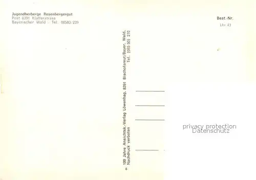 AK / Ansichtskarte Klafferstrass Jugendherberge Rosenbergergut Panorama Bayerischer Wald Wasserfall See 