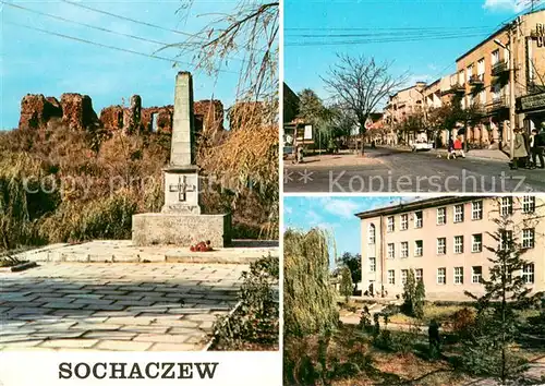 AK / Ansichtskarte Sochaczew Kriegerdenkmal Stanislawa Staszica Strasse Feliks Matusiak Schule Sochaczew