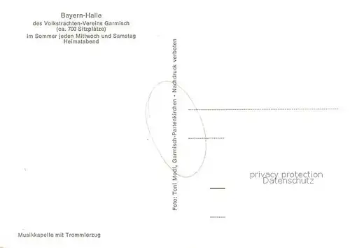 AK / Ansichtskarte Garmisch Partenkirchen Bayernhalle des Volkstrachtenvereins Garmisch Musikkapelle mit Trommlerzug Garmisch Partenkirchen