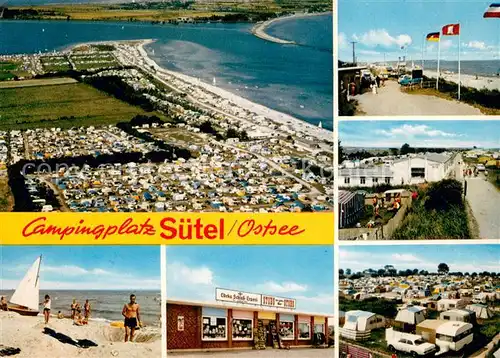 AK / Ansichtskarte Suetel Campingplatz Fliegeraufnahme Strandpromenade Kiosk Gaststaette Suetel