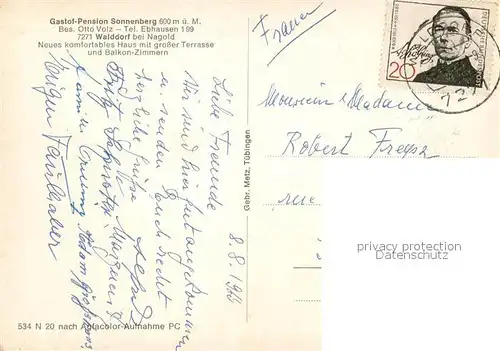 AK / Ansichtskarte Walddorf_Altensteig Gasthof Pension Sonnenberg Walddorf_Altensteig