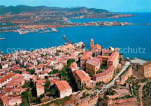 AK / Ansichtskarte Ibiza_Islas_Baleares Catedral y puerto al fondo Talamanca vista aereo Ibiza_Islas_Baleares