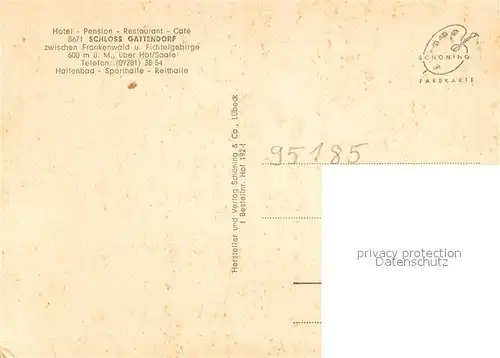 AK / Ansichtskarte Gattendorf_Oberfranken Hotel Schloss Gattendorf Restaurant Freiterrasse Esel Gattendorf Oberfranken