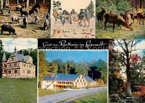 AK / Ansichtskarte Rohrbrunn Autobahn Rasthaus im Spessart Wildgehege mit Schwarz und Rotwild Rohrbrunn