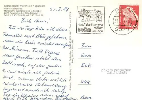 AK / Ansichtskarte Augstfelde Campingpark Vierer See Ploener Seenplatte Holsteinische Schweiz Fliegeraufnahme 