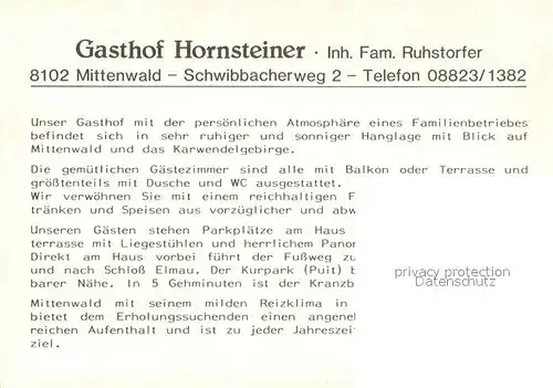 AK / Ansichtskarte Mittenwald_Bayern Gasthof Hornsteiner Terrasse Mittenwald Bayern