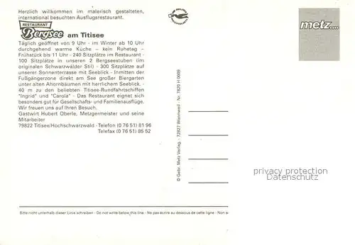 AK / Ansichtskarte Titisee Restaurant Bergsee Terrasse Landschaftspanorama Schwarzwald Titisee