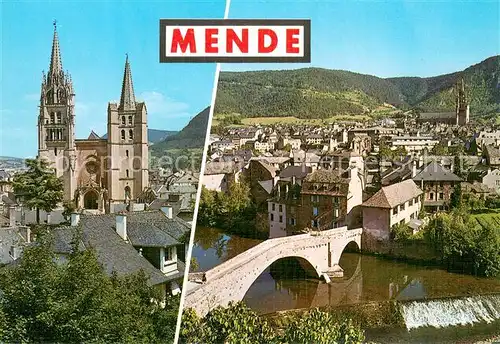 AK / Ansichtskarte Mende La Cathedrale Vue generale et le pont sur le Lot Mende