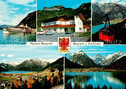AK / Ansichtskarte Maurach_Achensee Pension Margreth Fahrgastschiff Seilbahn Seepanorama Maurach Achensee