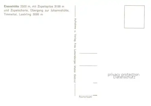 AK / Ansichtskarte Eisseehuette mit Zopetspitze und Zopetscharte Johannishuette Timmeltal 