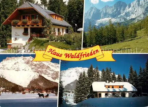 AK / Ansichtskarte Ramsau_Dachstein_Steiermark Haus Waldfrieden Panorama Pferdeschlitten Ramsau_Dachstein