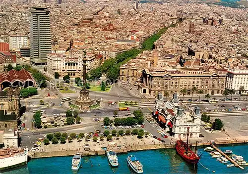 AK / Ansichtskarte Barcelona_Cataluna Plaza de la Paz Monumento a Colon Fliegeraufnahme Barcelona Cataluna