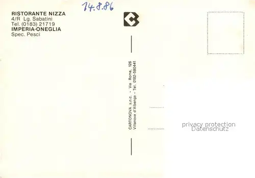 AK / Ansichtskarte Nice_Alpes_Maritimes Ristorante Nizza Imperia Oneglia Nice_Alpes_Maritimes